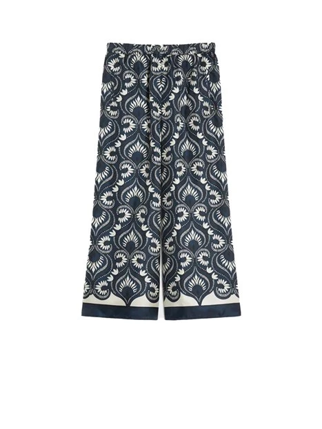 PANTALONI PALAZZO IN SETA CON FANTASIA DONNA BLU
