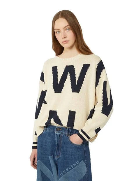 MAGLIA GIROCOLLO CON STAMPA COLORATA DONNA BEIGE