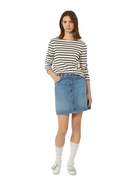 T-SHIRT MANICA LUNGA SCOLLO A BARCA FANTASIA A RIGHE DONNA BEIGE