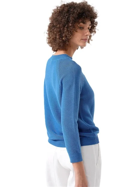 MAGLIA GIROCOLLO AMPIO IN COTONE DONNA AZZURRO