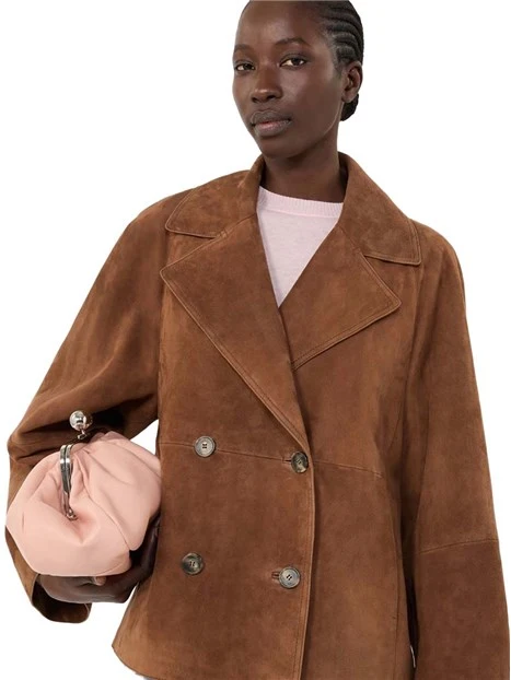 GIACCA IN PELLE CORTA CON REVER E CHIUSURA CON BOTTONI DONNA MARRONE