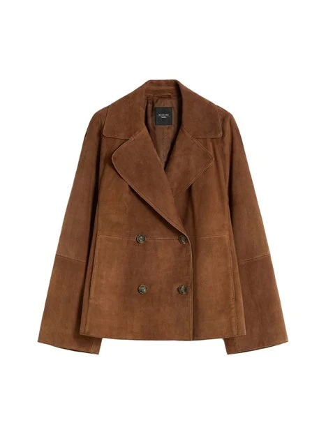 GIACCA IN PELLE CORTA CON REVER E CHIUSURA CON BOTTONI DONNA MARRONE