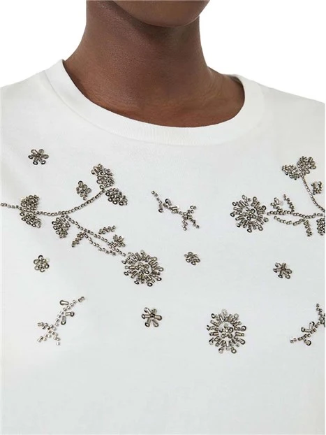 T-SHIRT MANICA CORTA CON MOTIVO RICAMATO DONNA OFF BIANCO