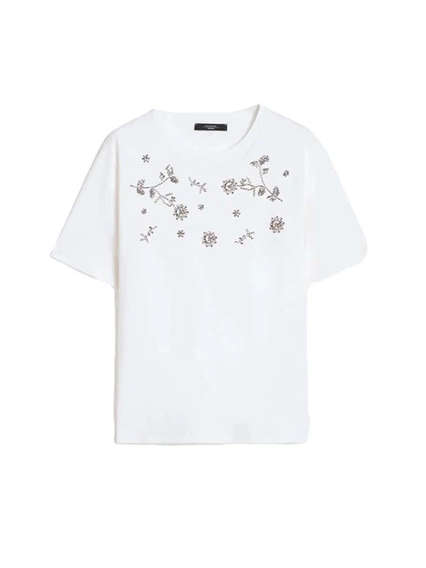 T-SHIRT MANICA CORTA CON MOTIVO RICAMATO DONNA OFF BIANCO