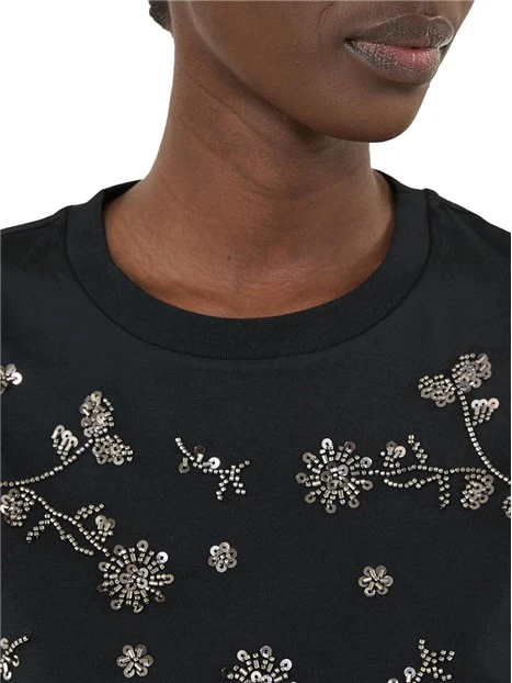 T-SHIRT MANICA CORTA CON MOTIVO RICAMATO DONNA NERO