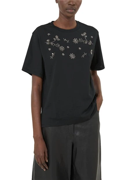 T-SHIRT MANICA CORTA CON MOTIVO RICAMATO DONNA NERO