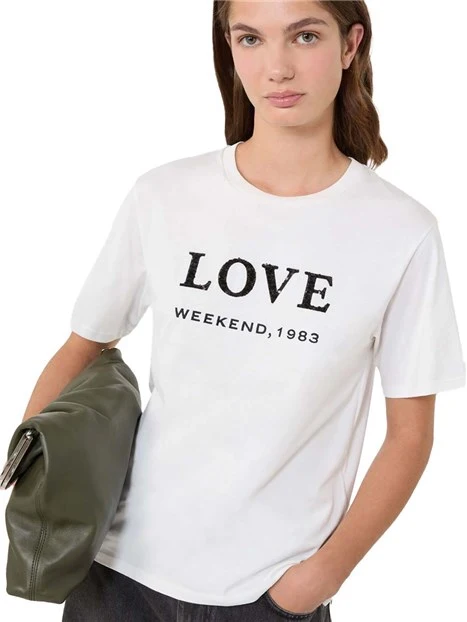 T-SHIRT MANICA CORTA CON MOTIVO RICAMATO DONNA BIANCO