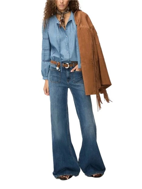 JEANS A ZAMPA CON TASCHE FRONTALI APPLICATE DONNA BLU