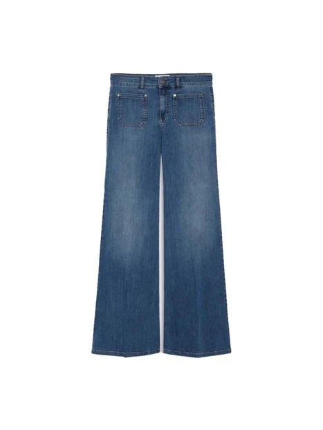 JEANS A ZAMPA CON TASCHE FRONTALI APPLICATE DONNA BLU