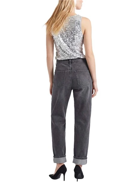 JEANS BOYFRIEND CON BOTTONE E ZIP NASCOSTA DONNA NERO