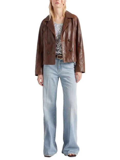 GIACCA IN PELLE CON CHIUSURA BOTTONE DONNA MARRONE