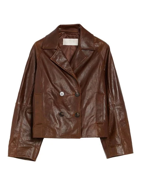 GIACCA IN PELLE CON CHIUSURA BOTTONE DONNA MARRONE