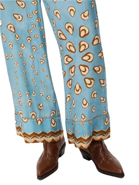 PANTALONI PALAZZO CON STAMPA DONNA CELESTE