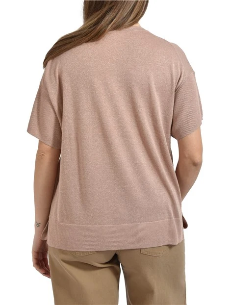 MAGLIA CON SCOLLO A BARCA IN MISTO SETA LUREX DONNA ROSA