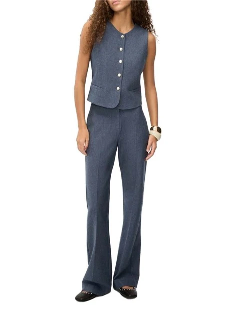 PANTALONI PALAZZO CON CHIUSURA GANCIO E ZIP DONNA BLU