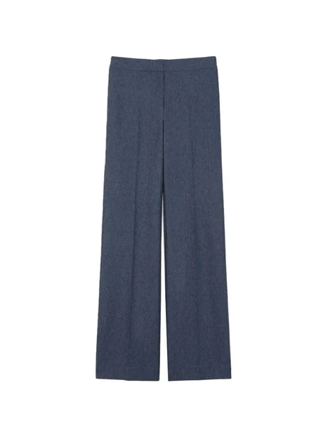 PANTALONI PALAZZO CON CHIUSURA GANCIO E ZIP DONNA BLU