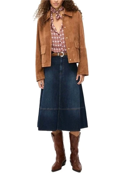 GIACCA IN PELLE SCAMOSCIATA TASCHE CON PATTA DONNA MARRONE