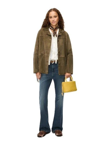 GIACCA IN PELLE SCAMOSCIATA CON FRANGE DONNA VERDE