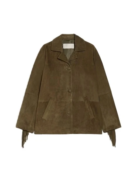 GIACCA IN PELLE SCAMOSCIATA CON FRANGE DONNA VERDE