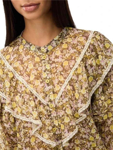 CAMICIA CON RUCHES DECORATIVE DONNA VERDE