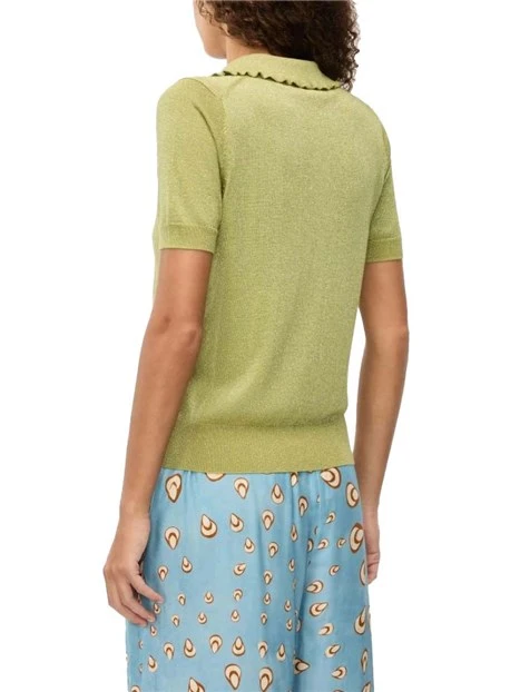 T-SHIRT MANICA CORTA IN LUREX SCOLLO A V DONNA VERDE