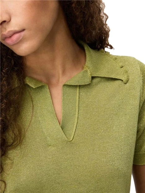 T-SHIRT MANICA CORTA IN LUREX SCOLLO A V DONNA VERDE