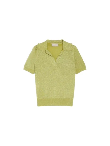 T-SHIRT MANICA CORTA IN LUREX SCOLLO A V DONNA VERDE