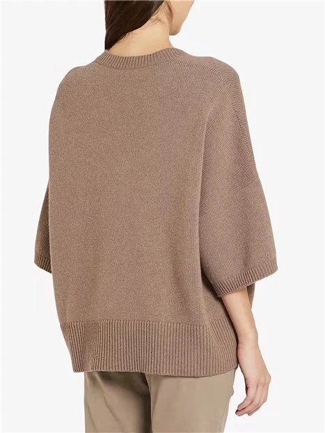 MAGLIA CON SCOLLO A V IN MISTO LANA E CASHMERE CON BORDI A COSTINE DONNA MARRONE