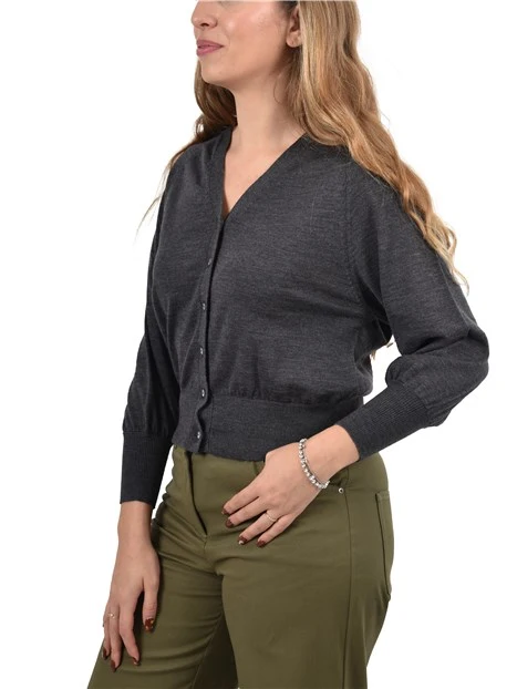 CARDIGAN IN LANA CON MANICHE EFFETTO PALLONCINO DONNA GRIGIO