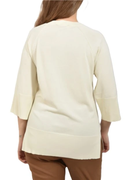MAGLIA GIROCOLLO CON MANICA A TRE QUARTI E DETTAGLI A COSTINA DONNA AVORIO