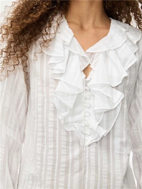 BLUSA FIT AMPIO CON SCOLLO A V DONNA BIANCO