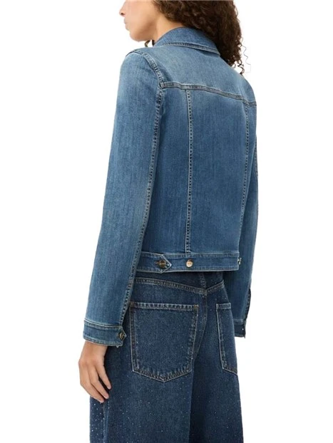 GIACCA CORTA IN DENIM COLLO A CAMICIA DONNA BLU