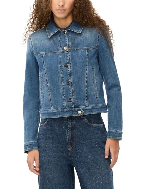 GIACCA CORTA IN DENIM COLLO A CAMICIA DONNA BLU