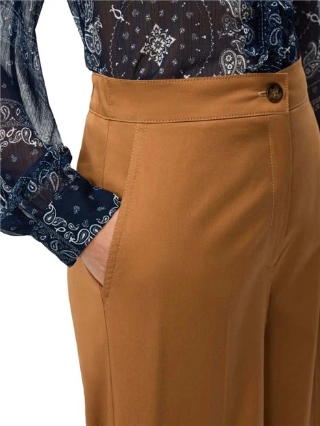 PANTALONI PALAZZO BOTTONE E ZIP NASCOSTA DONNA MARRONE