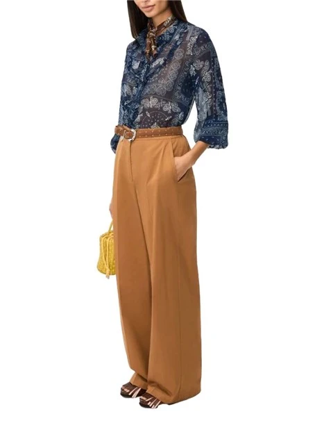 PANTALONI PALAZZO BOTTONE E ZIP NASCOSTA DONNA MARRONE