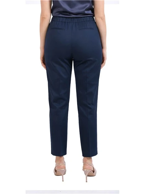 PANTALONE CHINO IN POPELINE DI COTONE STRETCH DONNA BLU