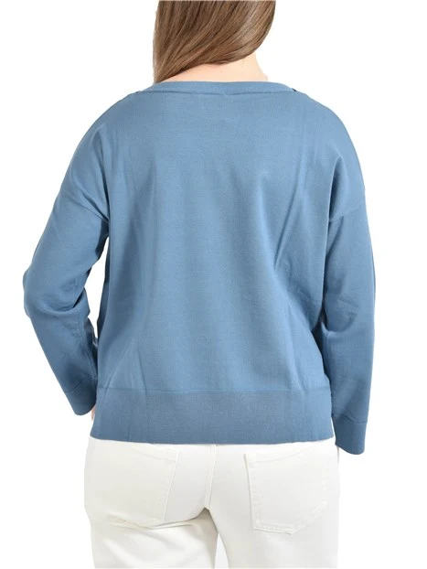 MAGLIA CON SCOLLO A BARCA IN MISTO VISCOSA CON SPACCHI LATERALI DONNA AZZURRO