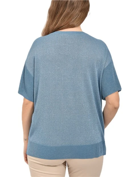MAGLIA CON SCOLLO A BARCA IN MISTO SETA LUREX DONNA AZZURRO