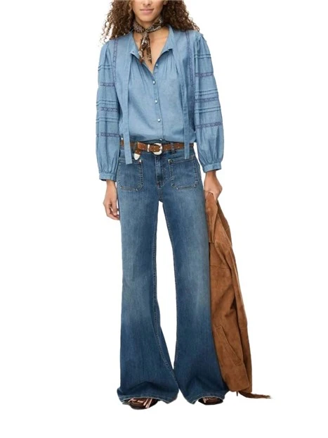 CAMICIA CON COLLO A LISTINO DONNA AZZURRO