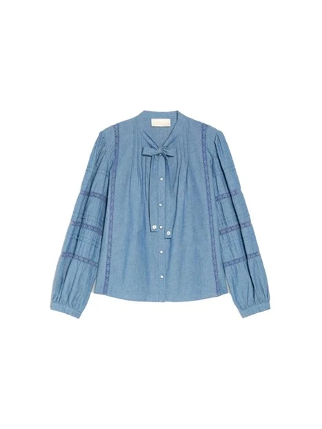 CAMICIA CON COLLO A LISTINO DONNA AZZURRO