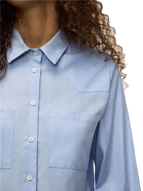 CAMICIA POLSINI CON BOTTONE DONNA AZZURRO