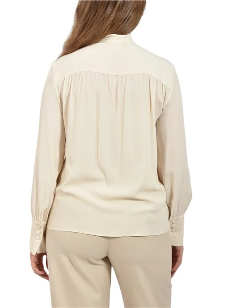 CAMICIA IN MISTO SETA CON SCOLLO A V E FIOCCO DONNA AVORIO