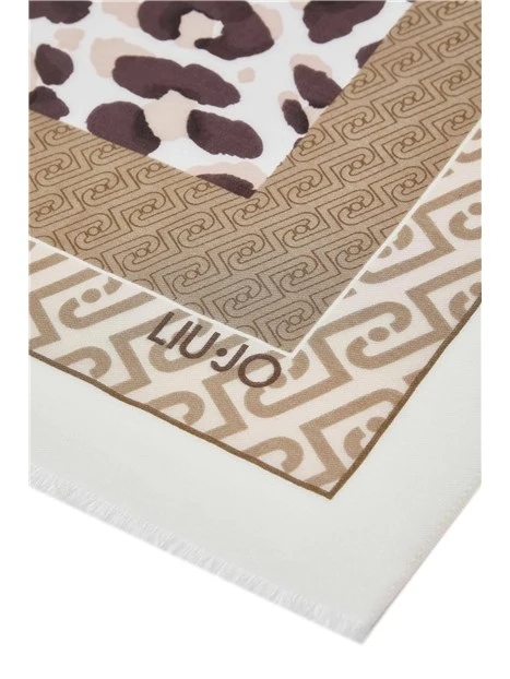 STOLA CON STAMPA LOGO E FINITURE SFRANGIATE DONNA BEIGE