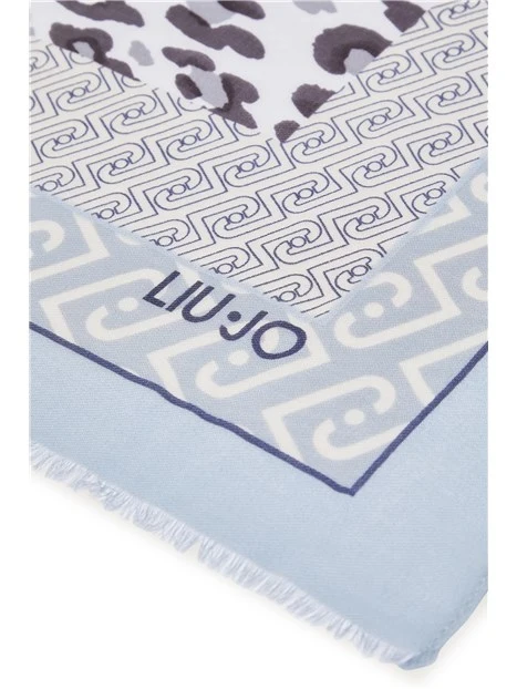 STOLA CON STAMPA LOGO E FINITURE SFRANGIATE DONNA BLU