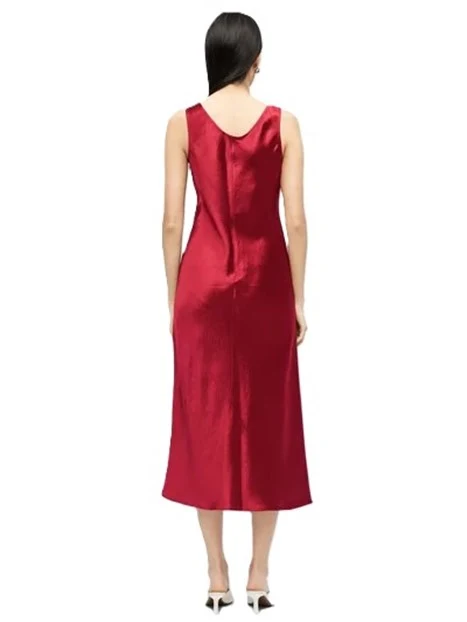 VESTITO LUNGO IN RASO LUCIDO CON GIROCOLLO AMPIO DONNA ROSSO