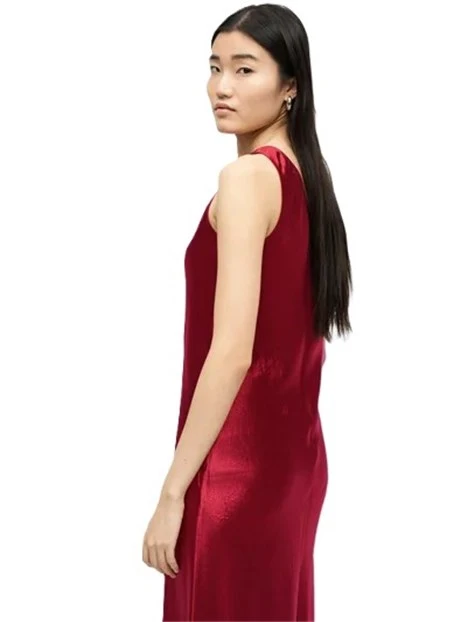 VESTITO LUNGO IN RASO LUCIDO CON GIROCOLLO AMPIO DONNA ROSSO