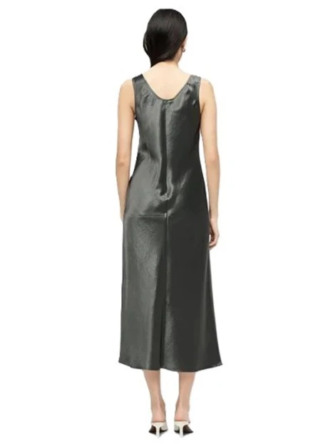 VESTITO LUNGO IN RASO LUCIDO CON GIROCOLLO AMPIO DONNA GRIGIO