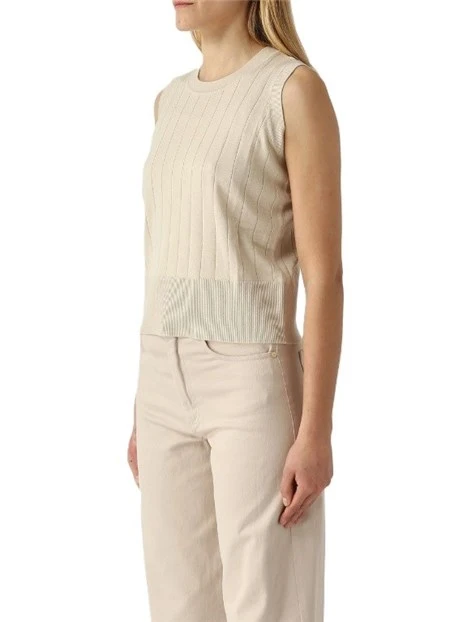 TOP SMANICATO CON LAVORAZIONE A COSTE DONNA AVORIO