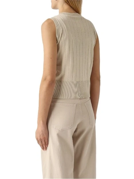 TOP SMANICATO CON LAVORAZIONE A COSTE DONNA AVORIO