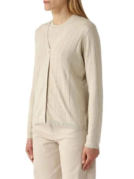 CARDIGAN IN MISTO SETA CON LAVORAZIONE A COSTE DONNA AVORIO